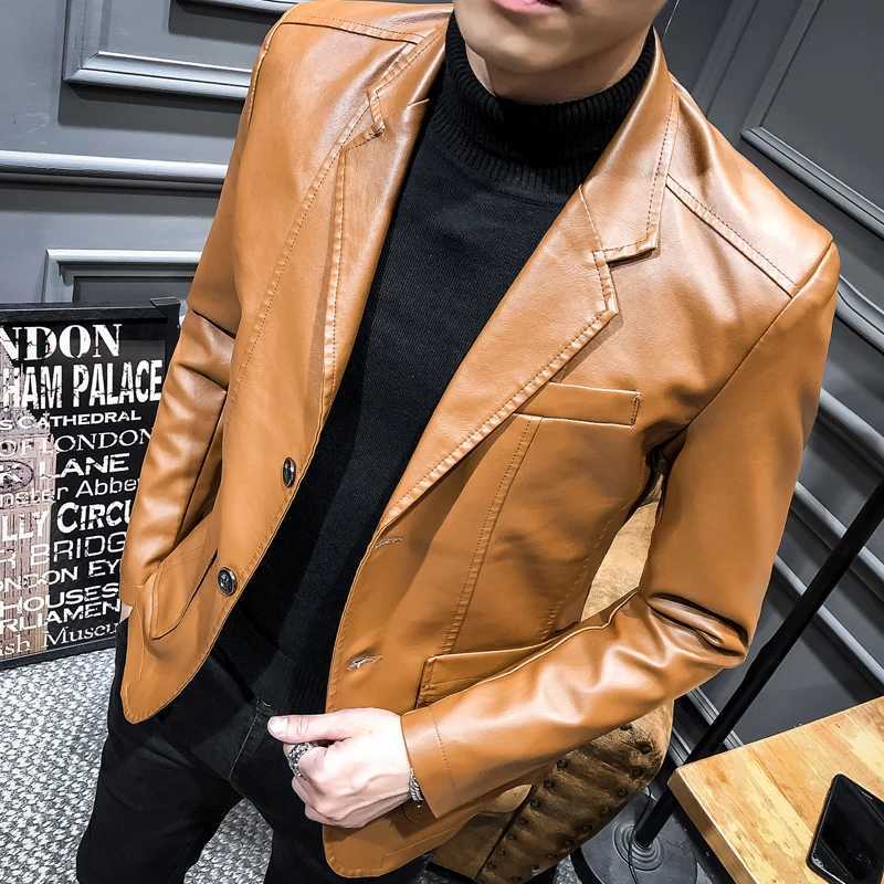 Fashion Mens Pu Leather Jackets Kpop Style Autumn Jacket Biker Faux Leather Coats Wine red Black Overcoats Coats Plus Size S-5XLX240913