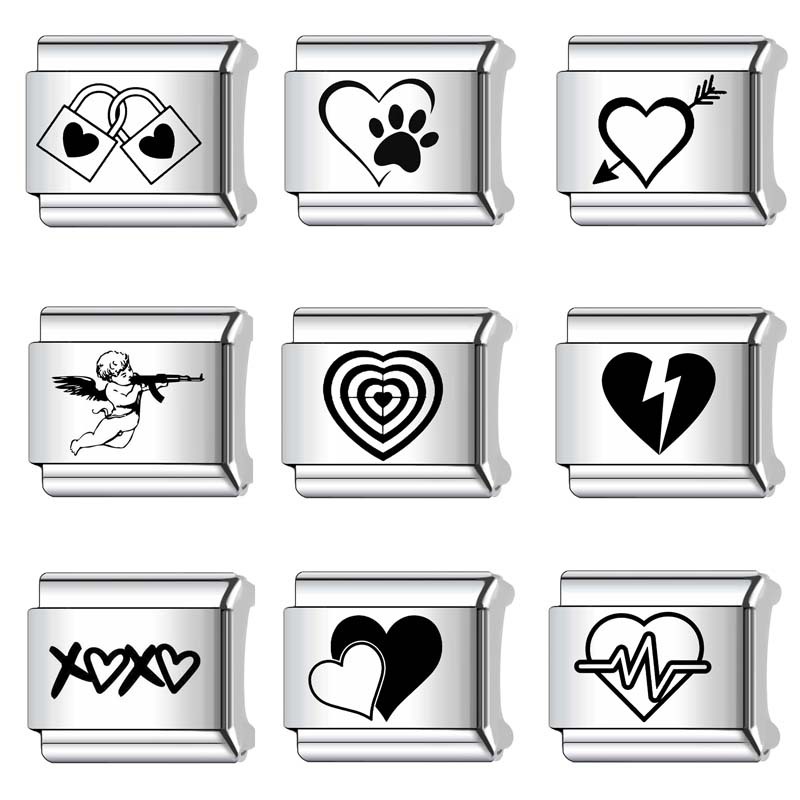 2024 New Women's Gift Cute heart bead Italian Charms Links Beads Fit 9Mm Stainless Steel Bracelet Making Jewelry