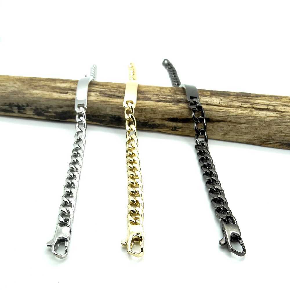 Gold Silver Black Color Stainless Steel Bracelet 6MM Smooth ID Bar 8 Curb Cuban Link 20cm for Men Women Jewelry WaterproofX240913