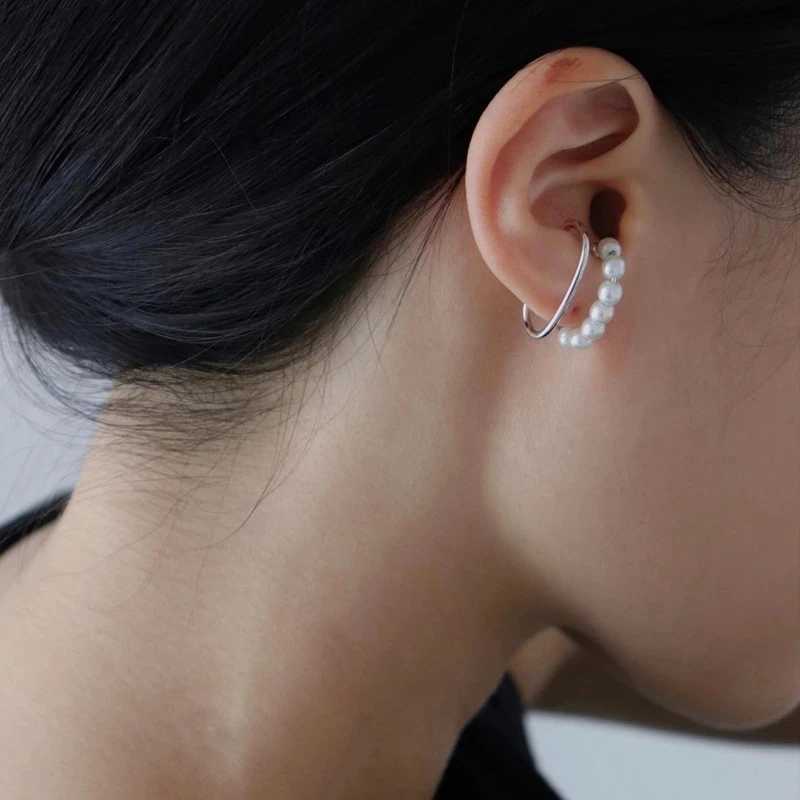 New Korean Retro Gold Silver Color Double Layers Pearl Earcuff Fake Piercing Clip on Ear Cuff Earrings for Women Fashion JewelryX240913