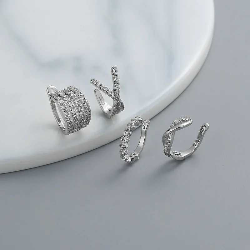 1 Pcs Crystal Korean Wave Cross Ear Cuff Clip on Earrings For Women Without Piercing Non-pierced Jewelry HotX240913