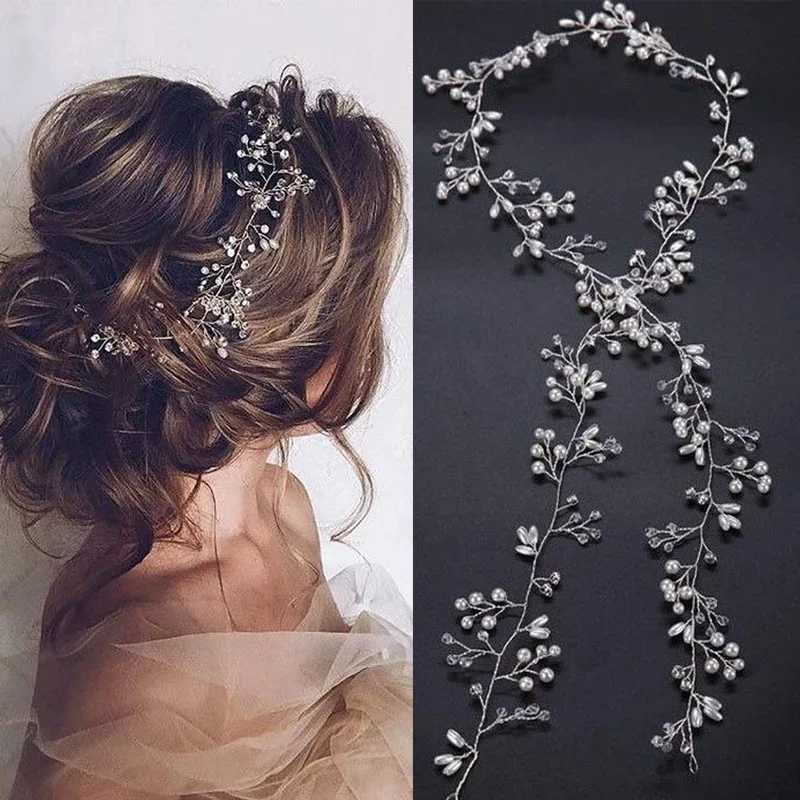 Wedding Hair Comb Accessories Crystal Pearl Hair Belt Wedding Bridal Hair Ornament Jewelry Bride Long Headdress HeadbandsX240913