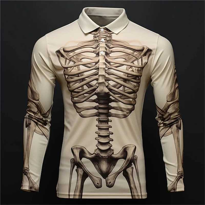 Latest retro skull 3D printed long sleeved polo shirt mens clothing lapel casual streetwear Hombre Ropa top mens T-shirt W24091322