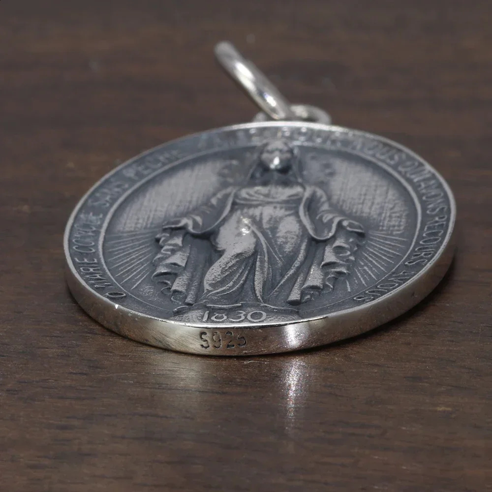 S925 pure silver virgin Mary pendant with retro cross oval n for men and women necklace Christian jewelry 240912