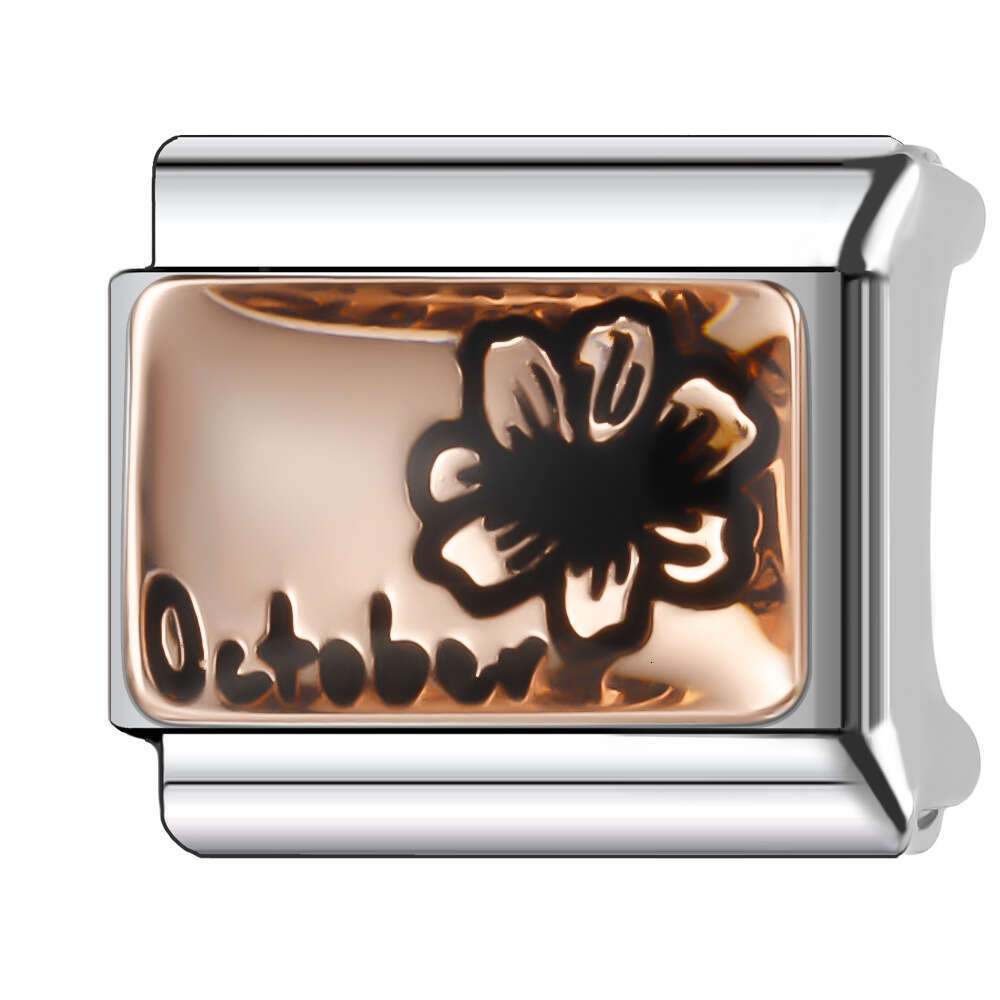 New Women's Gift rose gold flowers Bead Italian Charms Links Bangle Beads Fit 9mm Stainless Steel Bracelet Making DIY For Women Fashion Jewelry