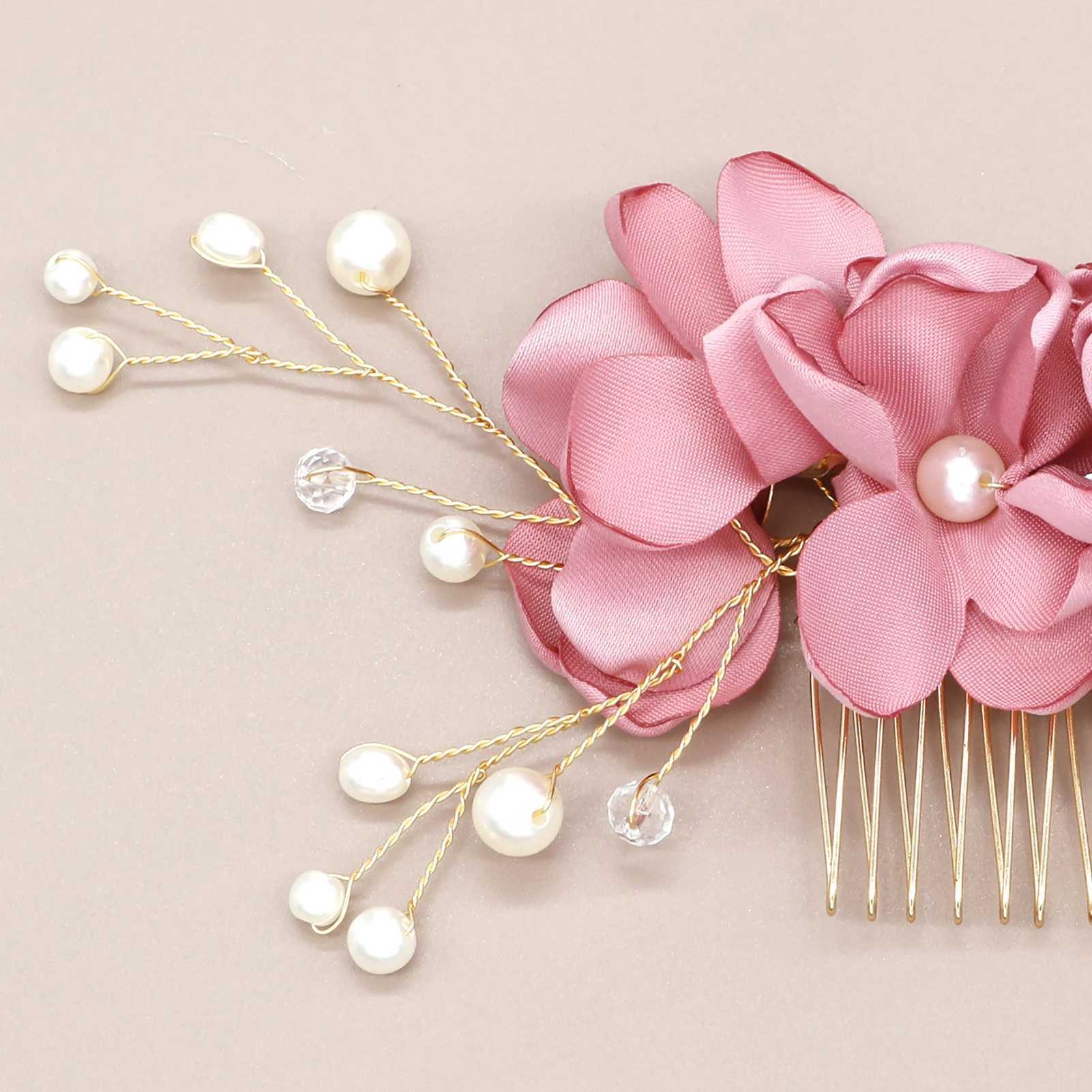 Bride Wedding Silk Flower Hair Combs Artificial Pearl Hairpins Clips Bridal Hair Accessories Boho Style Jewelry for Women GirlsX240913