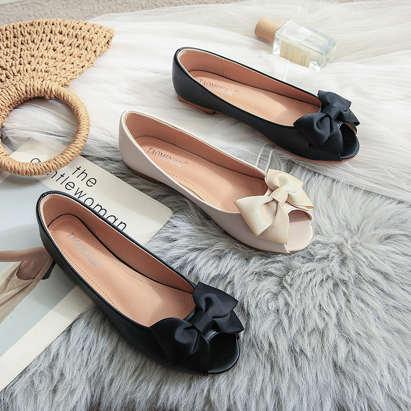 Flats: Ribbon Bow Soft Leather Peep Toe Ballet Moccasins, Slip-On Loafers for Women, Plus Size Available 4
