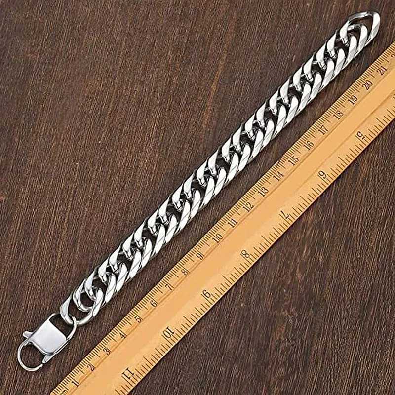 HNSP Stainless Steel Hand Chain Bracelet For Men Punk 8mm-14mm Wide Thick Cuban Chains Male Jewelry AccessoriesX240913