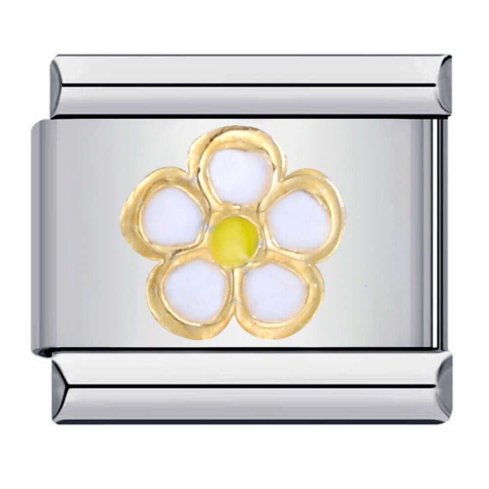 Bead Bracelet With Gold Plated Stamping Pattern, Enamel DIY Elastic Personalized Strap Chain Italian Charm Links Fit 9Mm Bracelet Jewelry DIY Making G