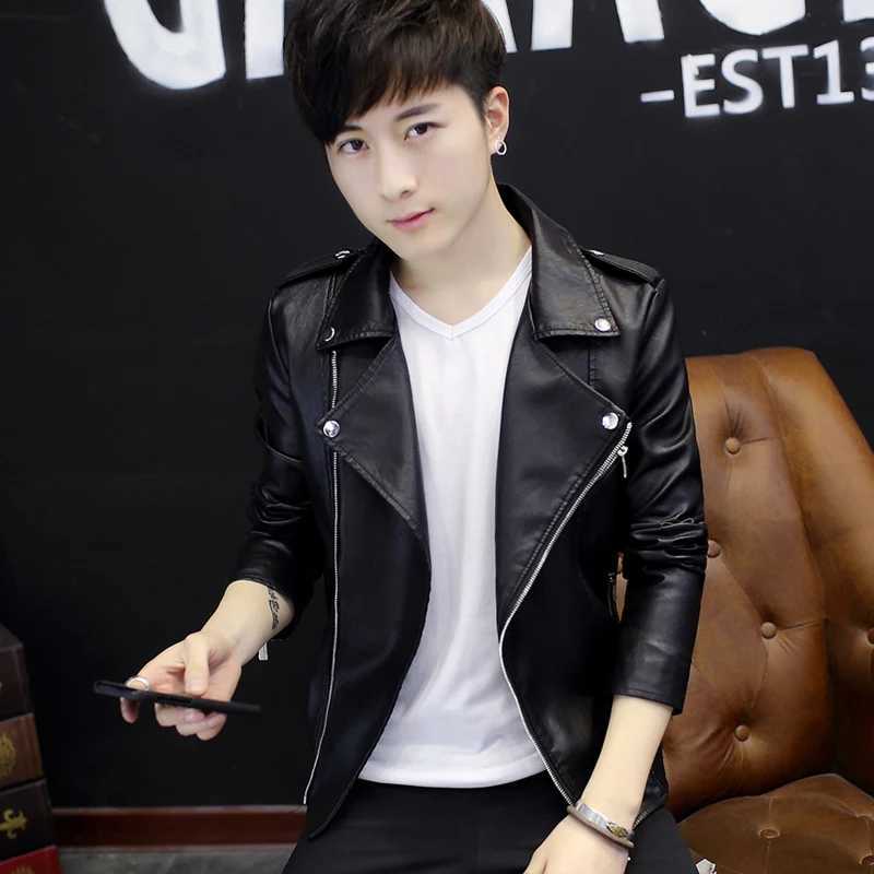 Mens Leather Jackets Men lapel Collar Coats Male Motorcycle Leather Jacket Short belt jacket Casual Slim Brand ClothingX240913