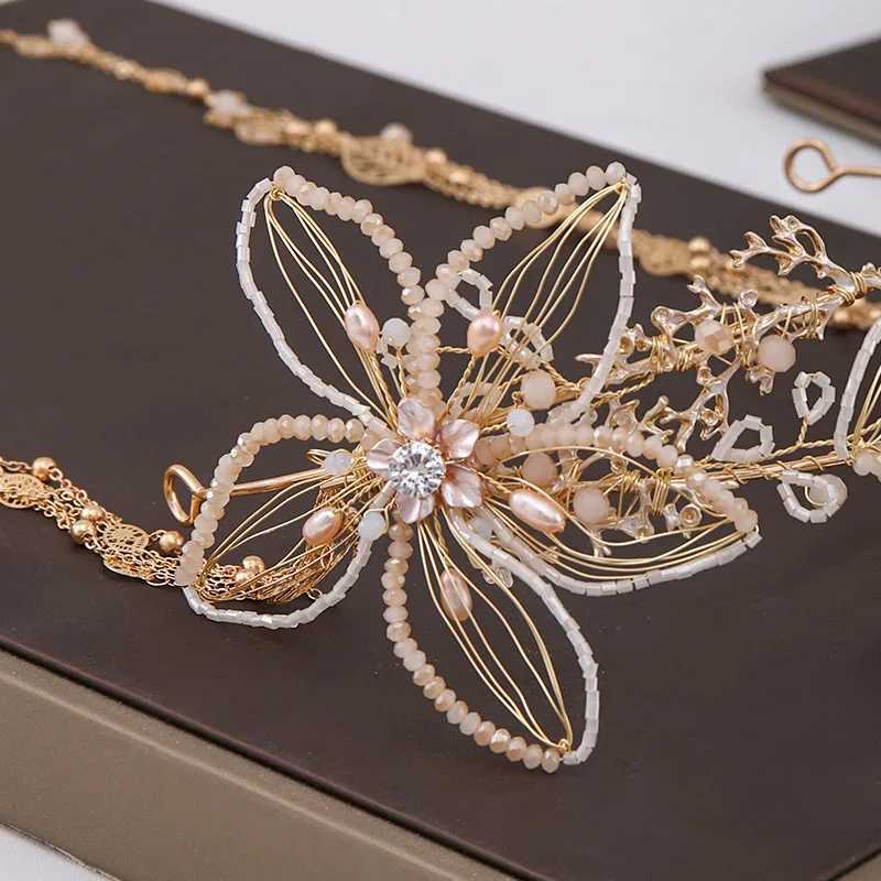 FORSEVEN Fairy Women Hair Hoop Flower Shape Hairband Fashion Long Tassel Pendant Headband Bride Wedding Hair Jewelry AccessoriesX240913