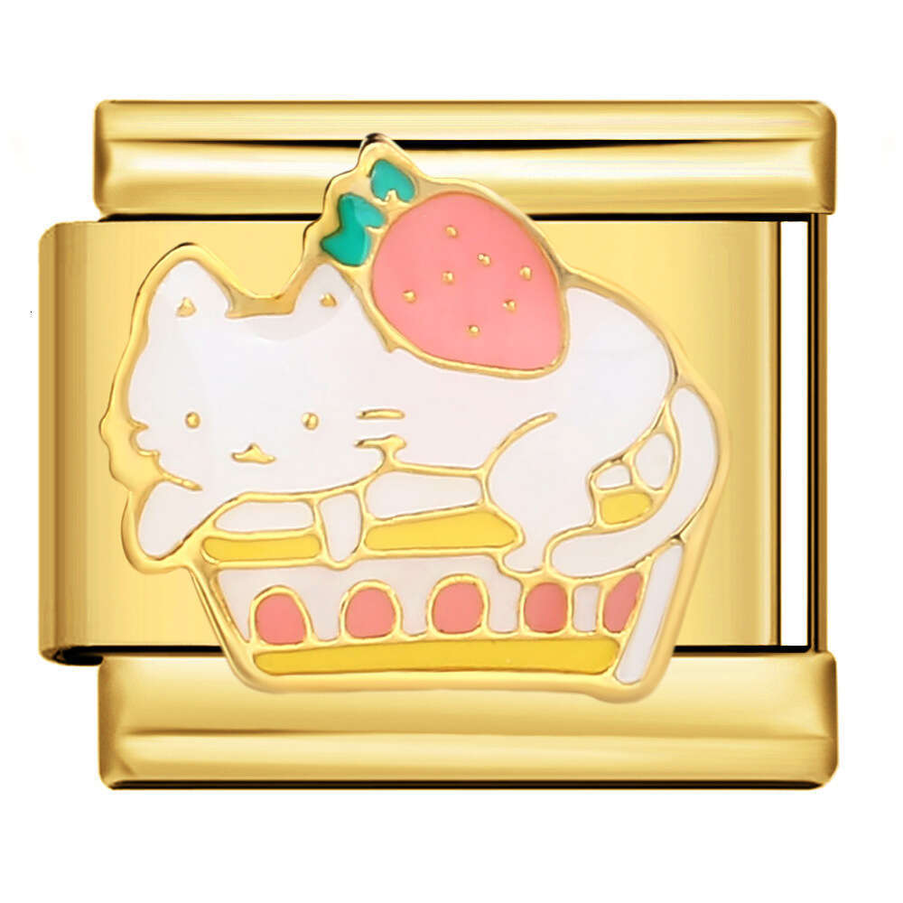 Gold Bottom Module Welding Enamel Titanium Steel Fashion DIY Italian Bracelet Italian Charm Links Stainless Steel Fit 9mm Bracelet Jewelry DIY Making 