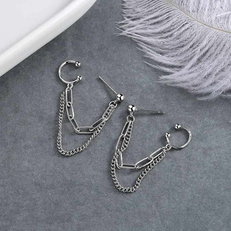 1pcs 925 Sterling Silver Crystal Ear Cuff Clip Chain Tassel Clip On Earrings for Women Silver Korean Jewelry Femme New EarcuffX240913