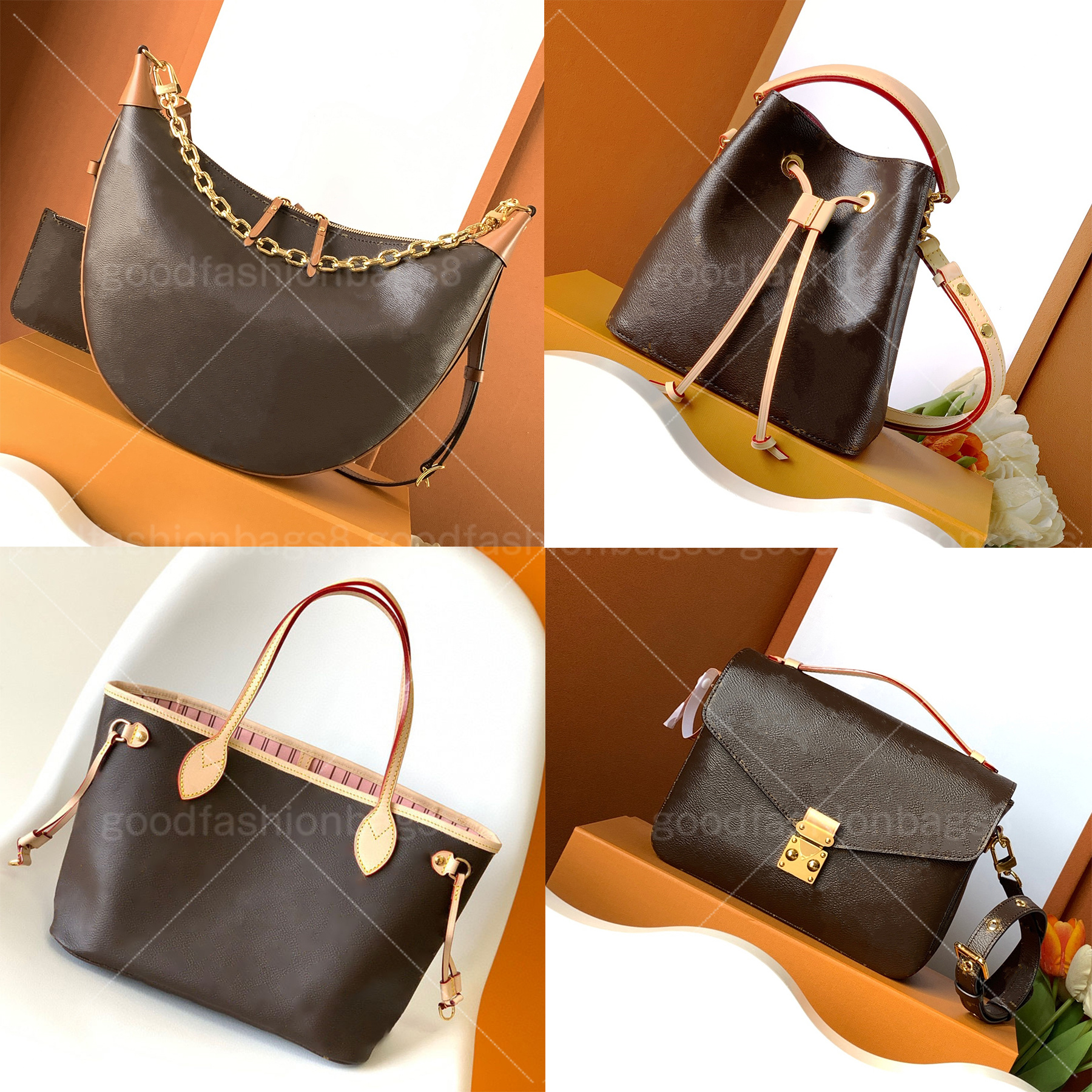 Tote Bags Hot Women Handbag Brown Flower Shopping Bag Shoulder Crossbody Purse Fashion Genuine Leather Large Capacity Classic Letter Bags