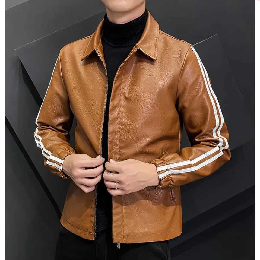 Brand Clothing Men Leather Jacket Plus Size S-4XL Black Brown Mens Lapel Coats Leather Biker Jackets Motorcycle Leather JacketX240913