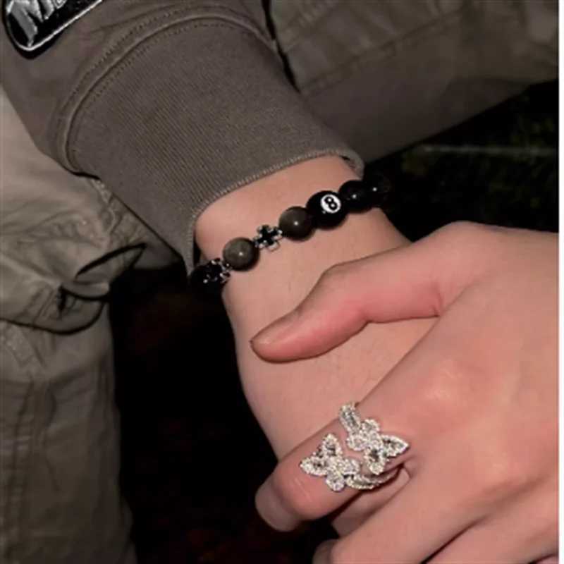 Hip Hop Rock Black 8 Billiards String Cross Beam String Bracelet Mens Fashion Simple Couple Bracelet Pulseras Hombre W240913