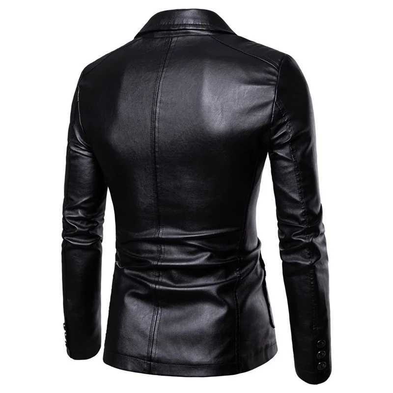 2024 New Mens Leather Suit Jacket Solid Formal Business Office Lapel Blazers Male Button-down PU Leather Coat Men ClothingX240913