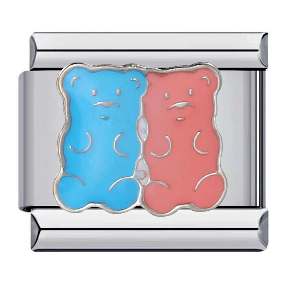 Small Animal Cartoon Titanium Gold Plated Enamel DIY Bead Italian Charm Bracelet Links Stainless Steel Fit 9Mm Jewelry Making Gifts