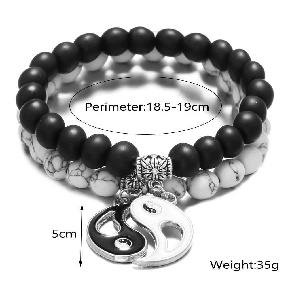 Niche Classic Design White Pine Matte Stone Magnet Love Gossip Cross Astronaut Bead Bracelet Two Piece Set W240913