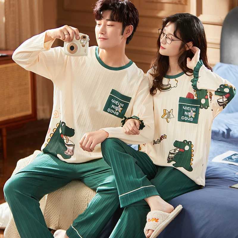 Korean Men Pijamas Set Cotton Women Pajamas Set Autumn Sleepwear Casual Loungewear hombre Mujer Home Clothing Pyjamas Suit Y240913