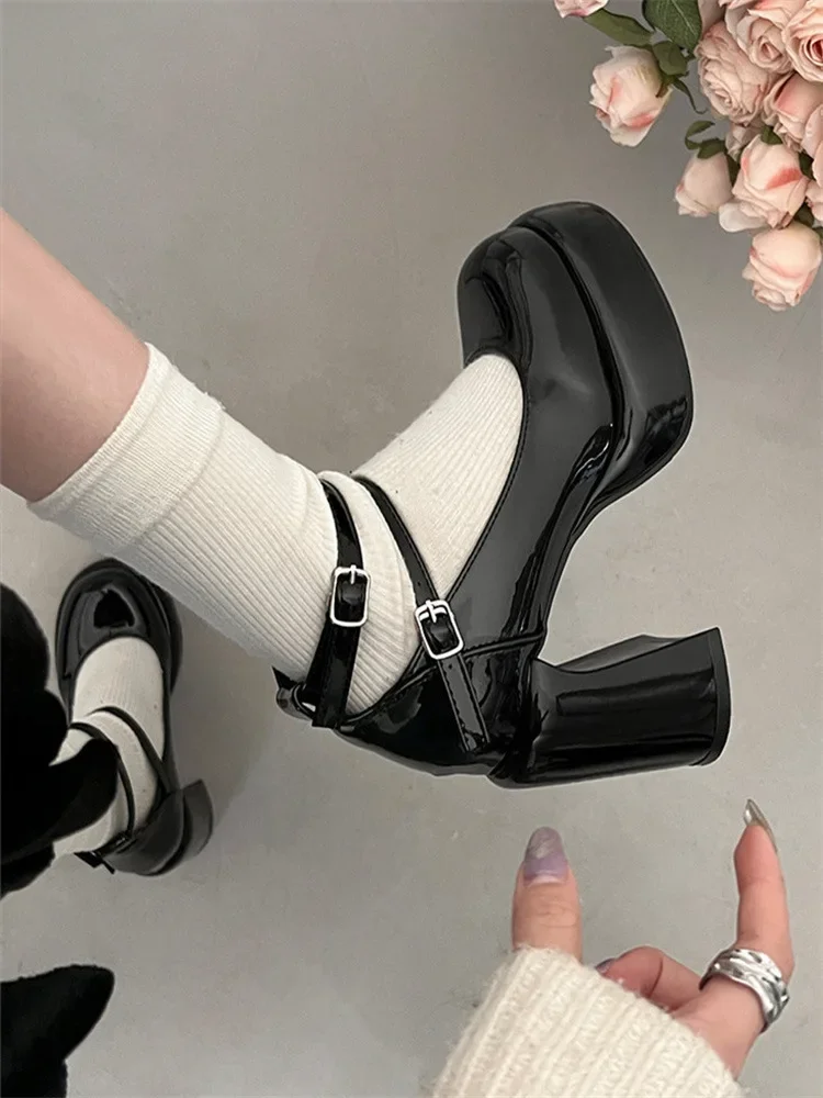 Mary Jane Pumps For Women Girls Fashion Brand New Chunky Heel Wedding Dress Shoes Spring New Pumps Classic Double Buckle