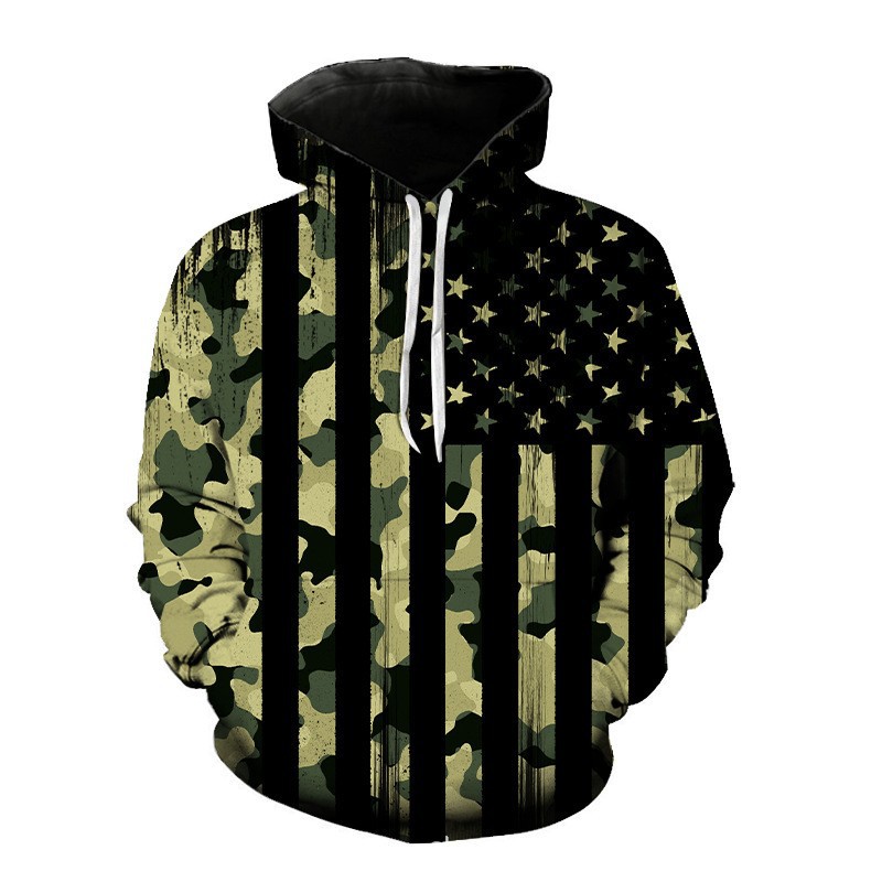 Men's Hoodies Men's Relaxed Fit Hoodie with 3D Digital Print of the American Flag Hooded Sweatshirt