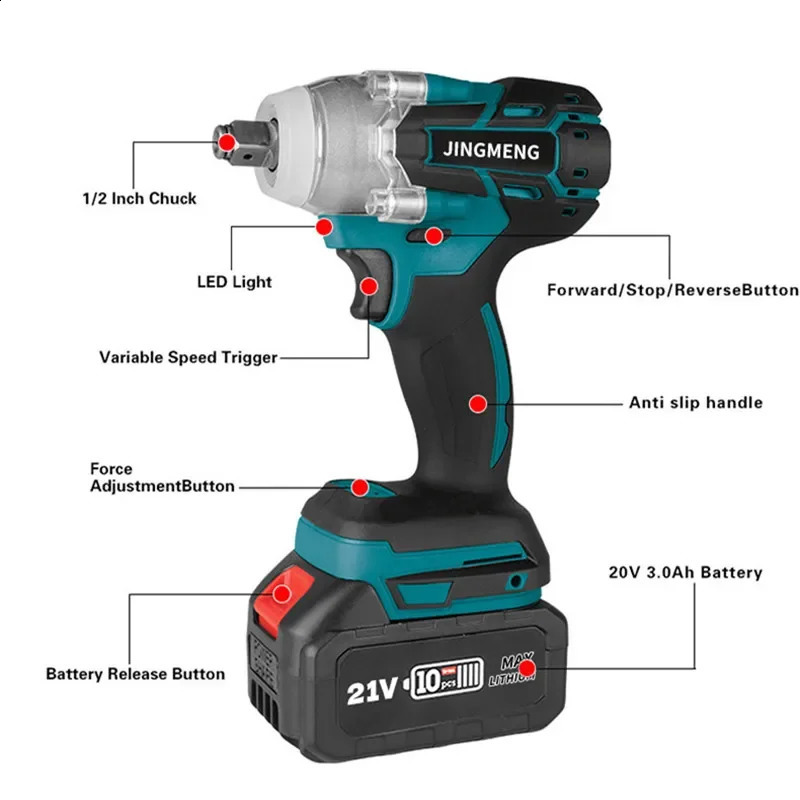 Cordless electric impact wrench tool brushless hand drill socket for 21V battery 240913