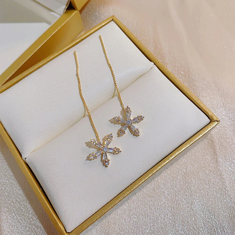 S925 Silver Needle Microinlaid Zircon Flower Ear Line Exquisite Light High Quality Drop Earring Star Jewelry Gifts 240906