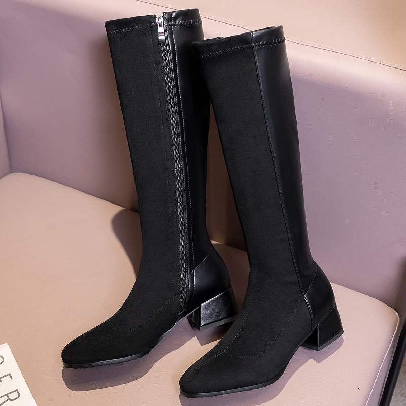 Knee Fashion High Women Suede Autumn Winter Warm Boots Female Black Low Heels Riding Boot Footwear Shoes Woman Comfortable bee1
