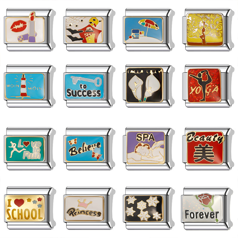 New Women's Gift Beautiful Bead Italian Charms Links Bangle Beads Fit 9mm Stainless Steel Bracelet Making DIY For Women Gifts Fashion Jewelry