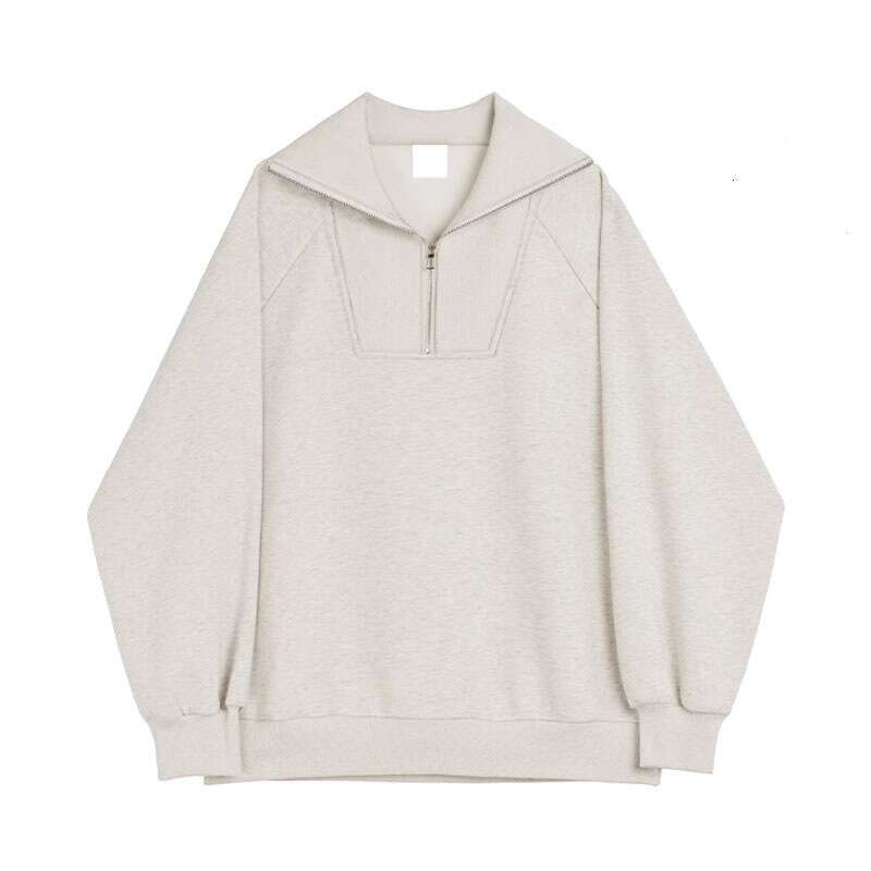 Back collar, fully matte imitation cotton, Huamian composite milk silk, 320g large lapel, half zipper, trendy brand light plate hoodie