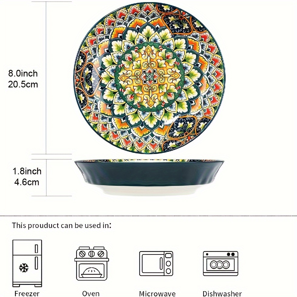 Boho Chic 2pcs Set 8 Inch Deep Ceramic Plates Floral Design for Salad Fruit Rice All Season Round Dinnerware ph225 H4