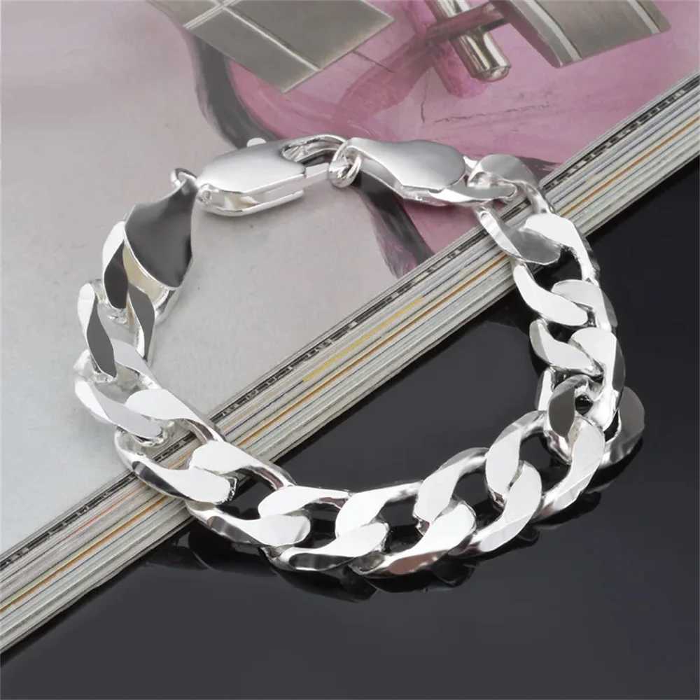 New 925 Sterling Silver Side Silver Bracelet 6MM8MM10MM12MM Mens and Womens Jewelry Wedding Anniversary GiftsX240913