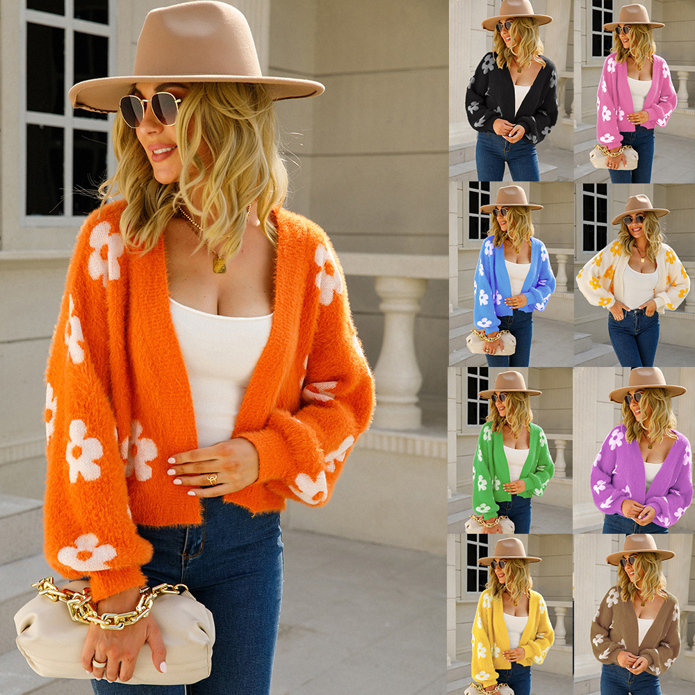 2024 Autumn New Cardigan INS Internet Celebrity Street Trendy Short Knitted Flower Sweater Women
