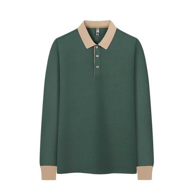 New mens solid polo shirt with lapel and long sleeved polo shirt with zipper collar fashionable spring and autumn thin shirt casual loose top W240913