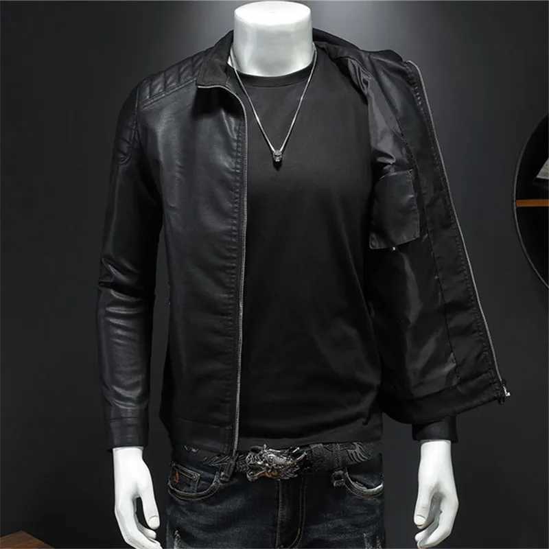 Mens Leather Clothing Fashion Slim Fit Zipper Leather Jacket Solid Casual Jacket Moto Biker Leather Coat Men Motorcycle JacketX240913