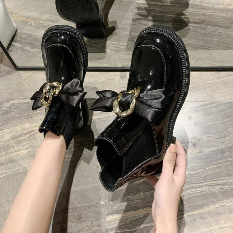 Cute Short Shoes for Women Sock Leather Kawaii Black Footwear Elegant with Medium Heels Female Ankle Boots Booties Work Y2k 241010