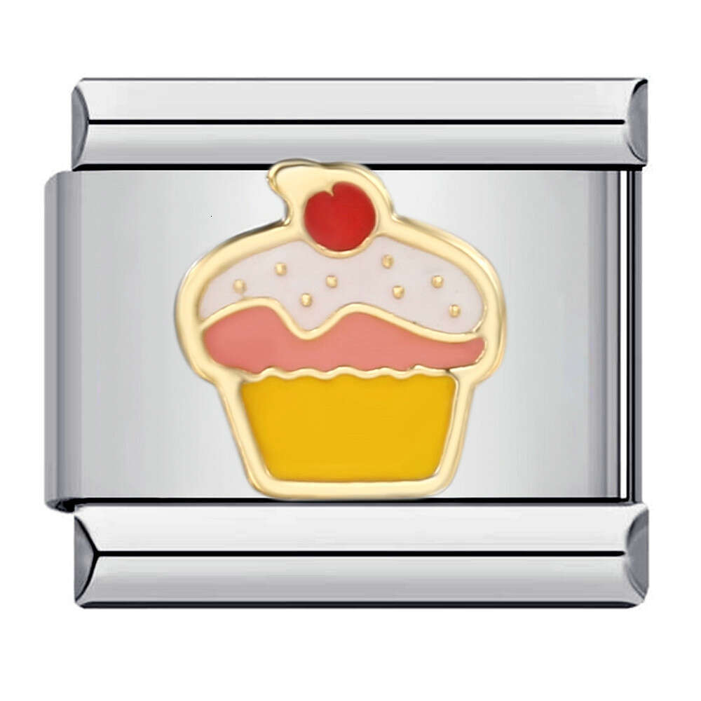 New Dessert Cake Elements Bead Stainless Steel Welding Enamel DIY Fashion Bracelet Italian Charm Links Fit 9Mm Jewelry Making Gifts