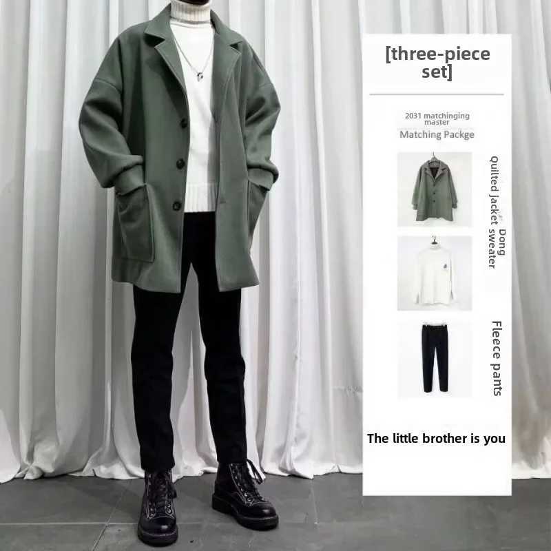 Mens Casual Autumn Winter Woolenovercoatsuit High-end Feelsuitjacket Mature Stable Trench Coat Fashionable Mens Wear Y240913