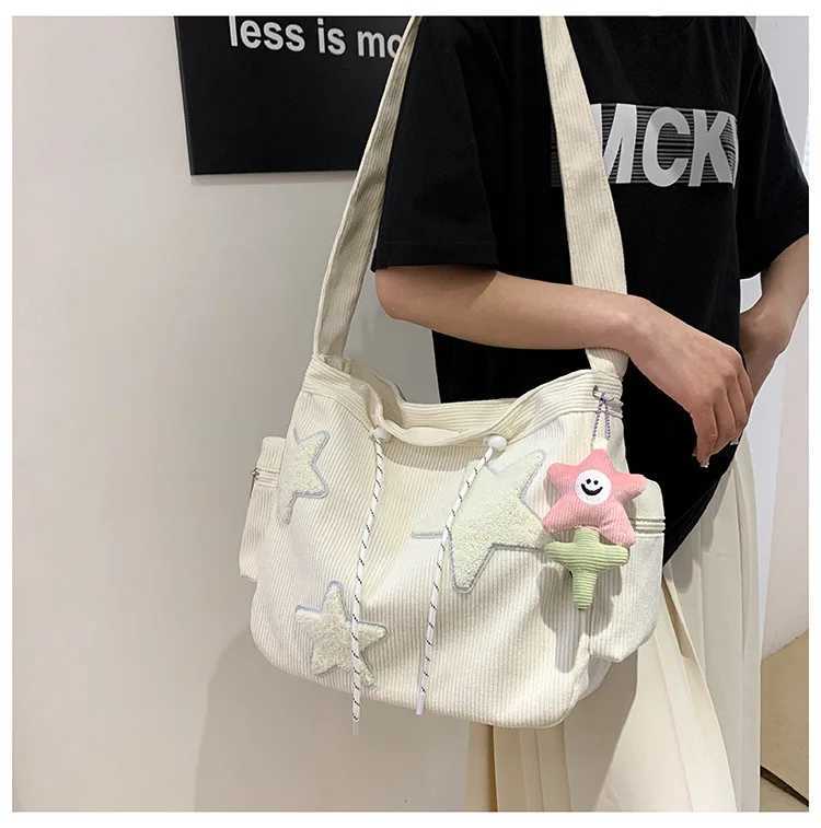 Women Star Pattern Corduroy Crossbody Bag Casual Tote Lady Simple Large Capacity Shoulder Girl Travel School Bookbag Handbag 240913