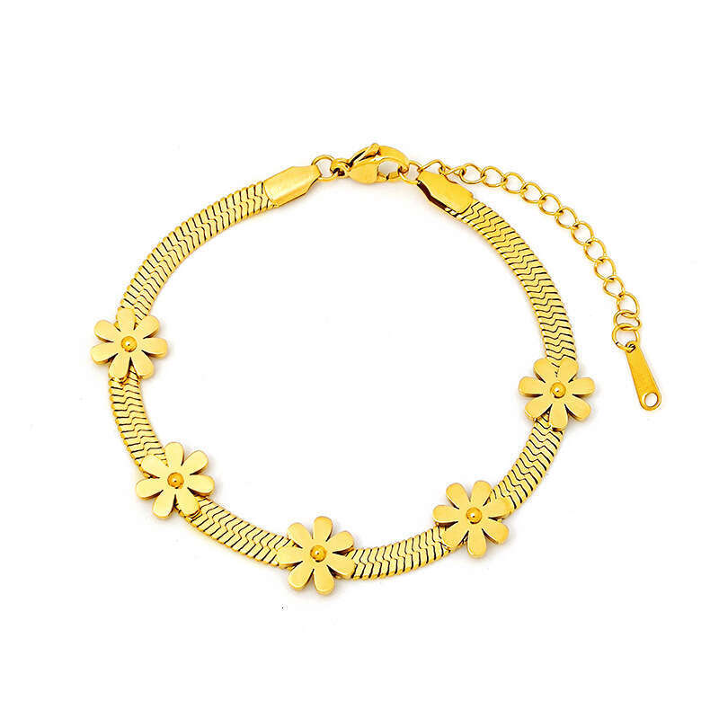Luxury Designer jewelry Non fading all body titanium steel bracelet with street style hip-hop personality featuring five small daisies chain bracelet 