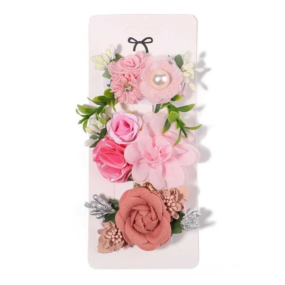 3Pcs/Set Artificial Flower Hair Clip For Kids Girls Hairpins Cute Pink Flowers Barrettes Hair Decorate Headwear Hair AccessoriesX240913