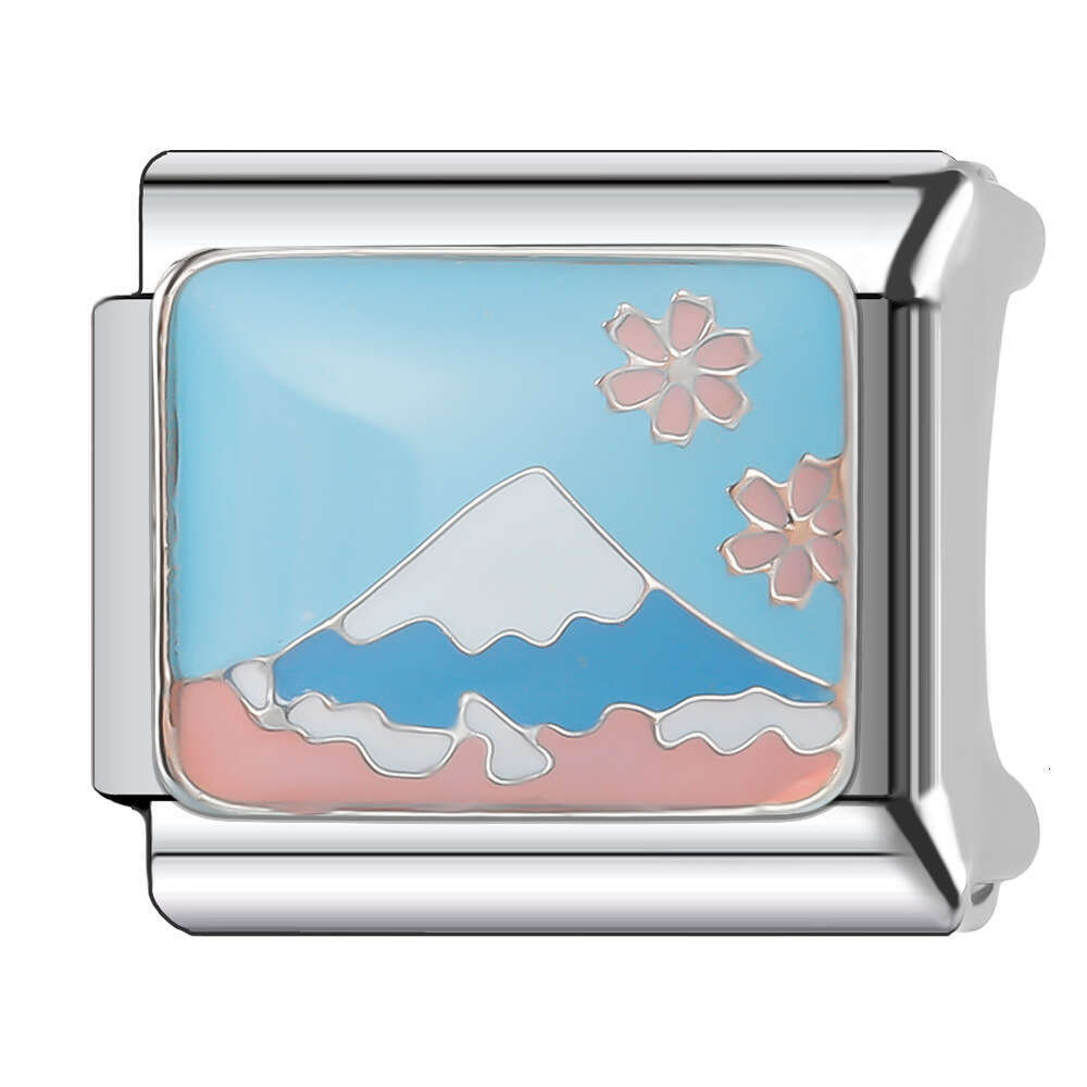 New Women's Gift Blue scenery Bead Italian Charms Links Bangle Beads Fit 9mm Stainless Steel Bracelet Making DIY For Women Fashion Jewelry