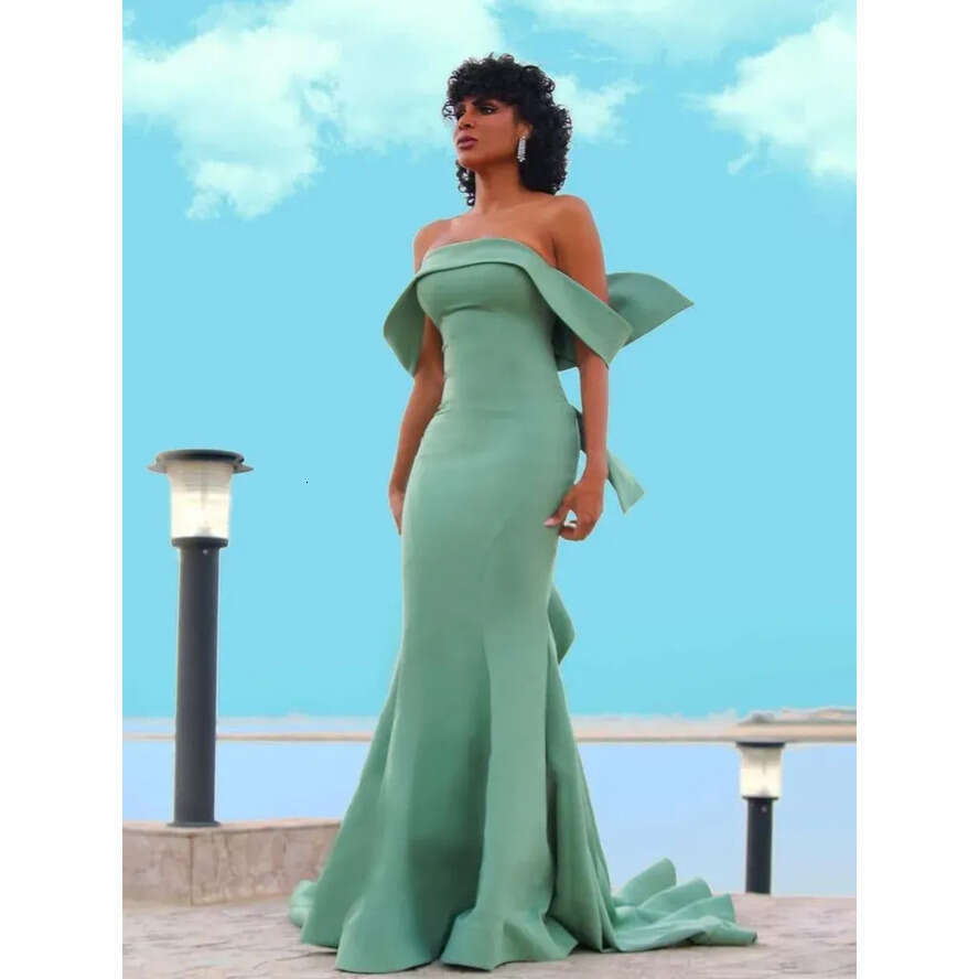 Green Elegant Mermaid Mint Evening Dresses Bow Tie Back Strapless Satin Special Ocn Gowns Women Prom Party Wear Custom Made