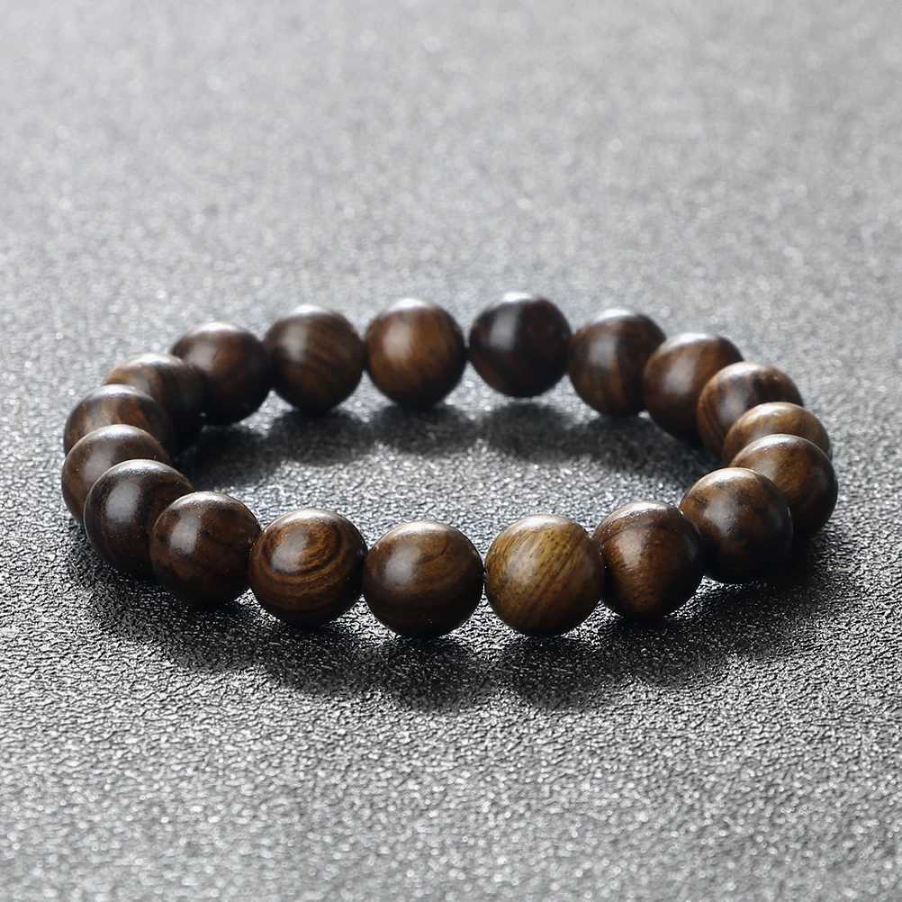 6/8/10mm Buddhist Handmade Wooden Bead Weaving Prayer Bracelet Black Redwood Round Bracelet Womens Jewelry Meditation W240913