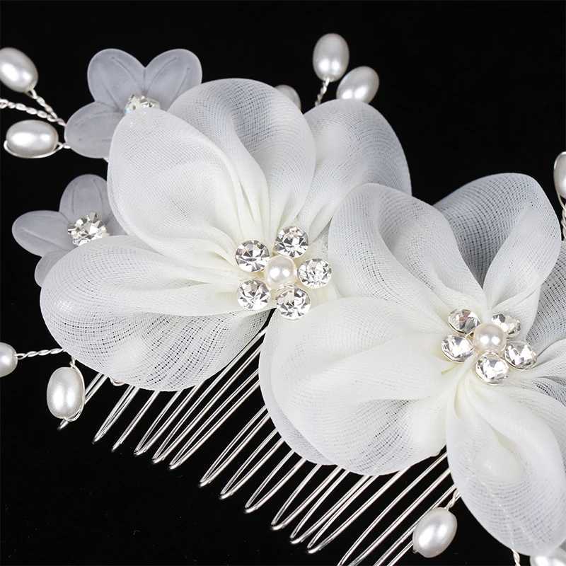 Handmade Elegant Pearl Hair Pins White Flower Rhinestone Hair Comb For Wedding Party Headwear Bridal Hair AccessoriesX240913