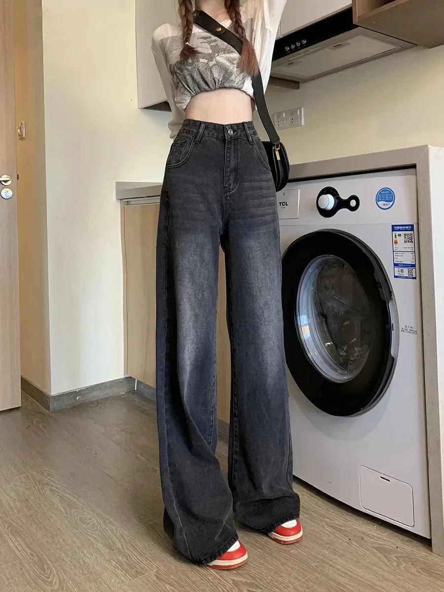 Black Jeans woman korean style trousers pants wide leg streetwear women baggy high waisted jeans