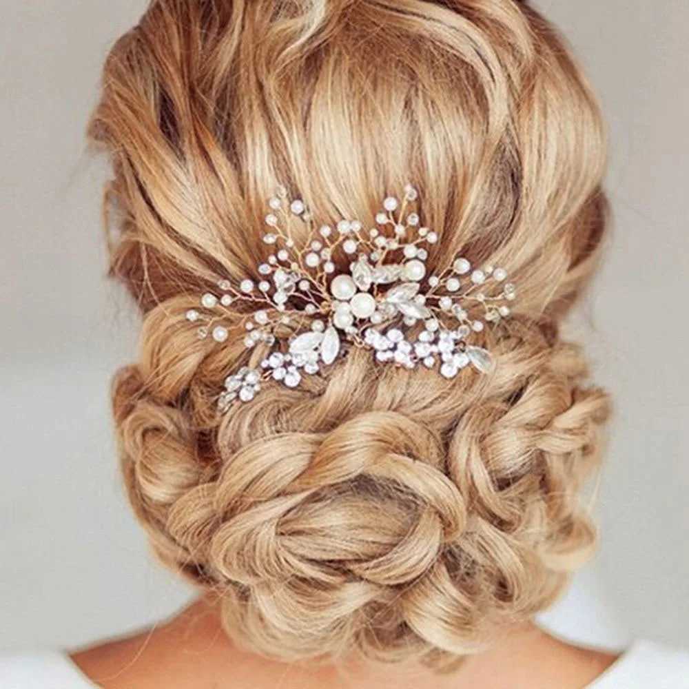 1PC Pearl Women Hair Pin Wedding Hair Accessories Hair Combs Rhinestone Tiara Clips Crystal Crown Bride Bridesmaid Hair JewelryX240913