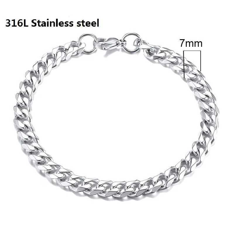 316L Stainless Steel Cuban Chain Bracelet for Men Women Figaro Vintage Metal Viking Kpop Pulseras Emo Cute Luxury Jewelry GiftX240913