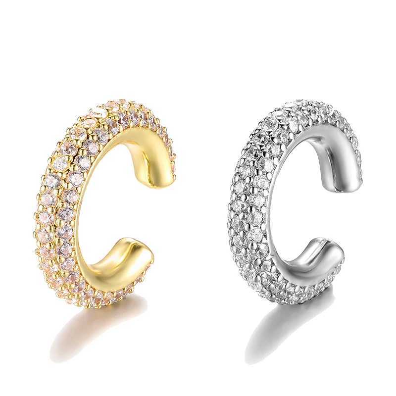 Women IPC Round Fake C Shape For Cartilage Clip Earrings No Pierced Earrings AAAA Zirconia Geometric Jewelry Gold Silver ColorX2409